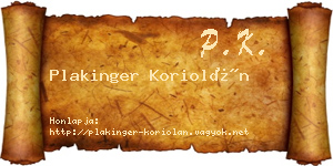 Plakinger Koriolán névjegykártya